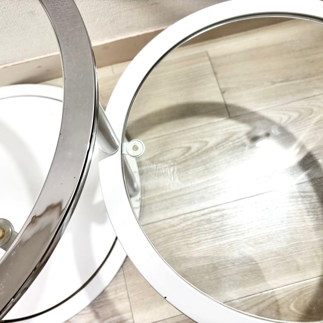 希少カラー（クローム×ホワイト） ミッドセンチュリー　ラウンドテーブル　4段