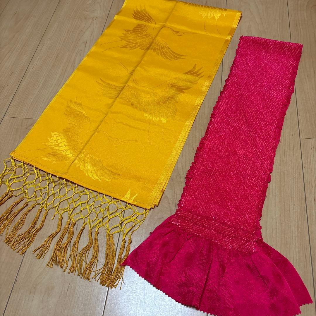 187 正絹　黄緑×総絞り　疋田　 7歳 七五三着物セット　和装小物　袋帯