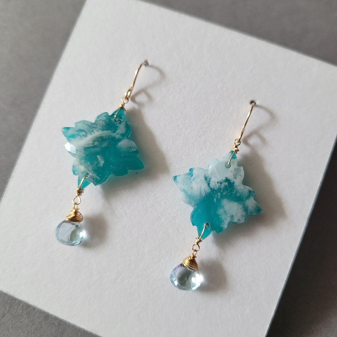 のんたん様 プフェザーアゲート カービングピアス