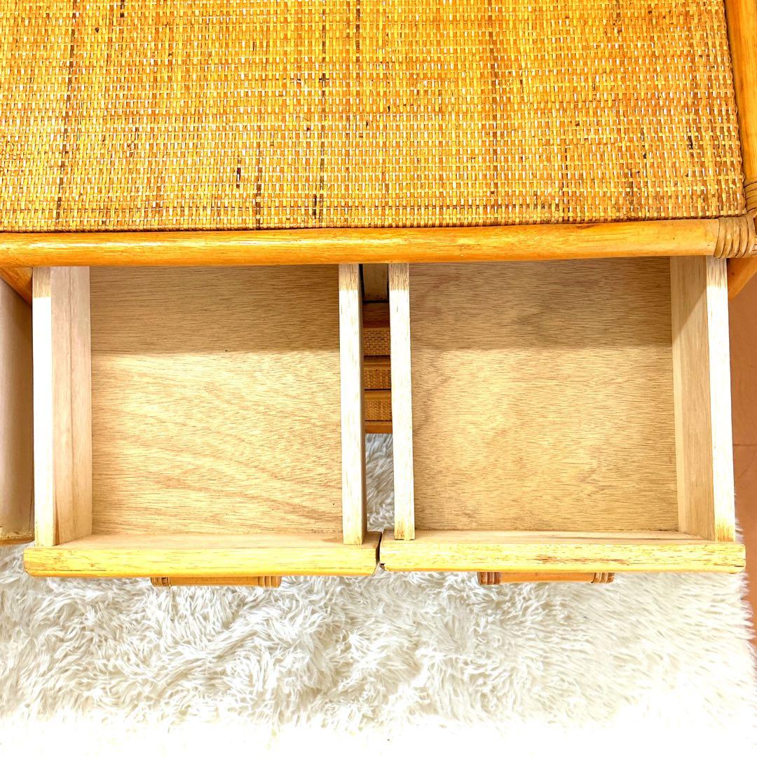 昭和レトロ　ラタンチェスト 4段10杯　籐 ワイド ローチェスト 棚 テレビ台