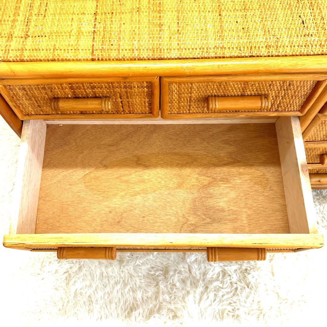 昭和レトロ　ラタンチェスト 4段10杯　籐 ワイド ローチェスト 棚 テレビ台