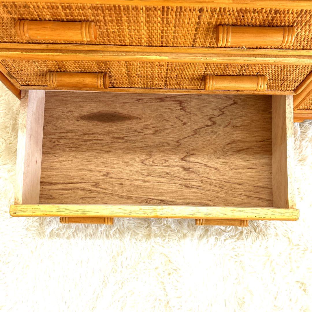 昭和レトロ　ラタンチェスト 4段10杯　籐 ワイド ローチェスト 棚 テレビ台