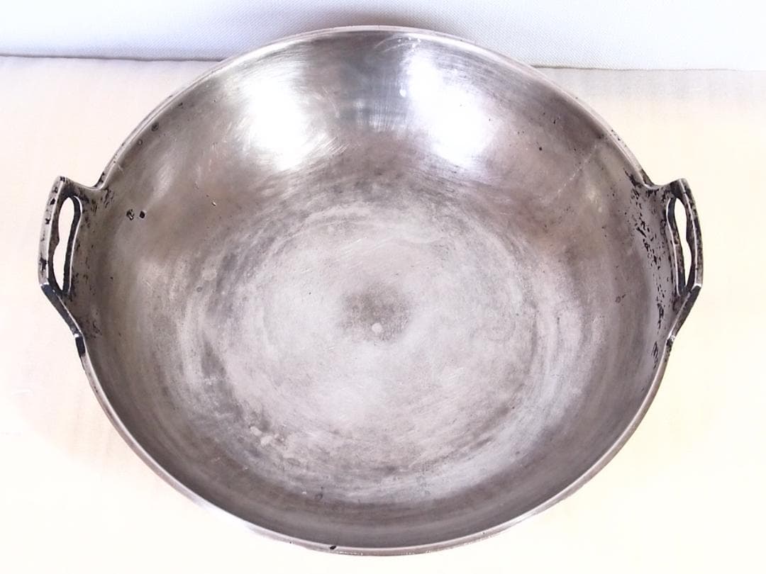 【中古・黒ずみあり】純洋銀 36cm 両手鍋 天ぷら鍋/すきやき鍋 アウトドア