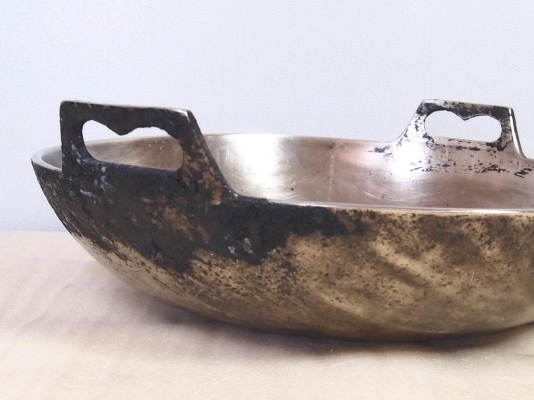 【中古・黒ずみあり】純洋銀 36cm 両手鍋 天ぷら鍋/すきやき鍋 アウトドア