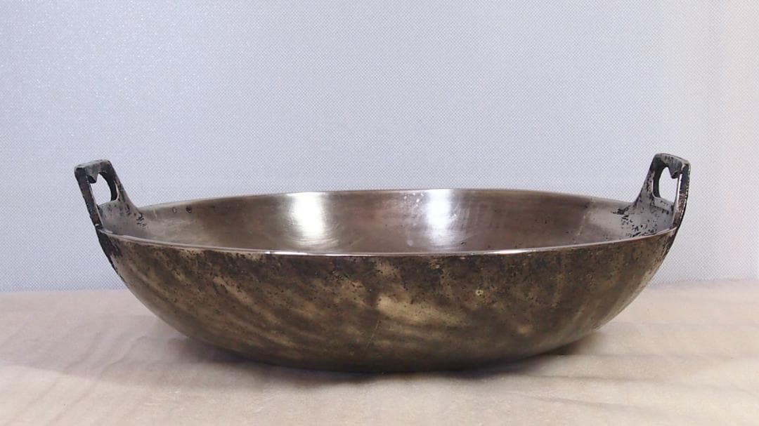 【中古・黒ずみあり】純洋銀 36cm 両手鍋 天ぷら鍋/すきやき鍋 アウトドア