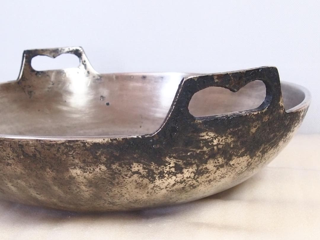 【中古・黒ずみあり】純洋銀 36cm 両手鍋 天ぷら鍋/すきやき鍋 アウトドア