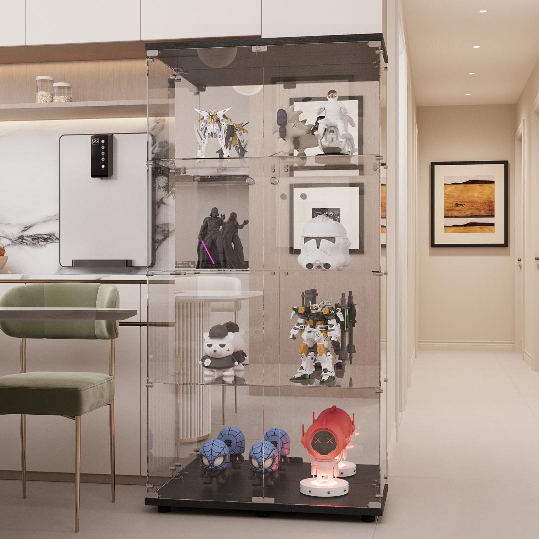 《値下げ》【新品未使用】ガラスコレクションケース｜背面ミラー仕様｜4段ワイド黒