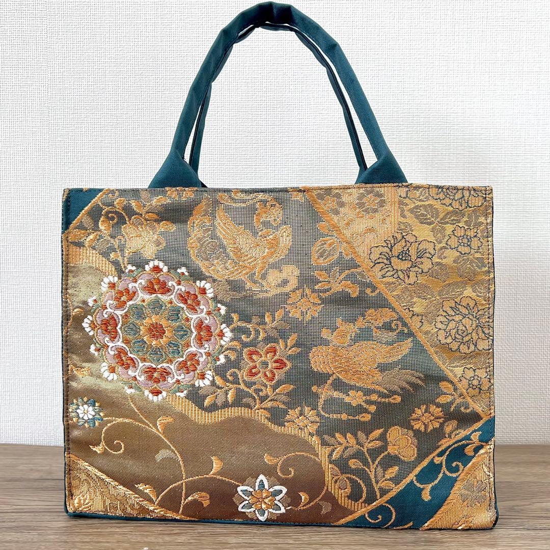 正倉院文様 金糸 袋帯 フォーマルバッグ 帯リメイク 正絹・一点もの 卒業式