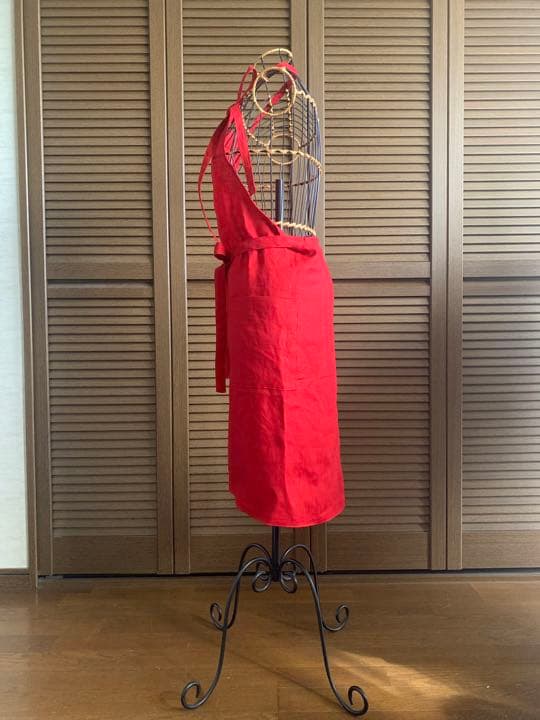 母の日　プレゼント　リネン100%  シンプルエプロン　還暦祝いにも