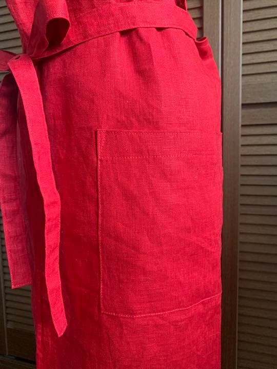 母の日　プレゼント　リネン100%  シンプルエプロン　還暦祝いにも