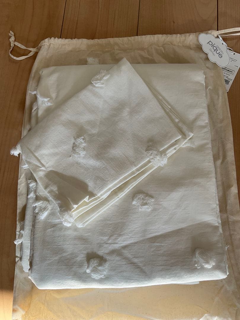 新品未使用　ジェラートピケ　掛け布団カバー白　ドビードット　2点セット シングル