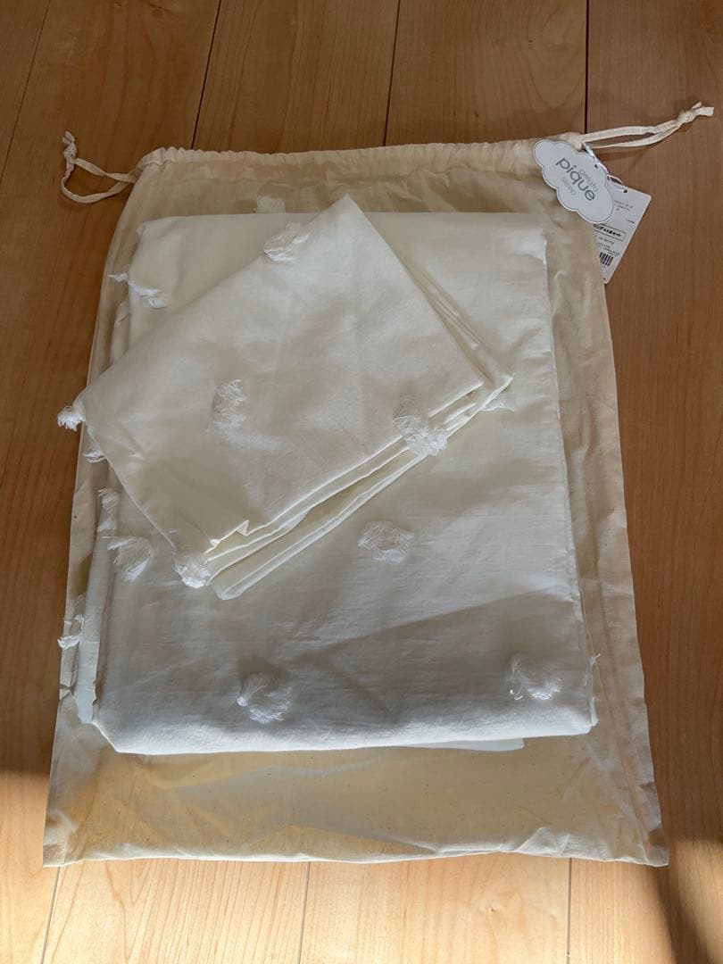 新品未使用　ジェラートピケ　掛け布団カバー白　ドビードット　2点セット シングル