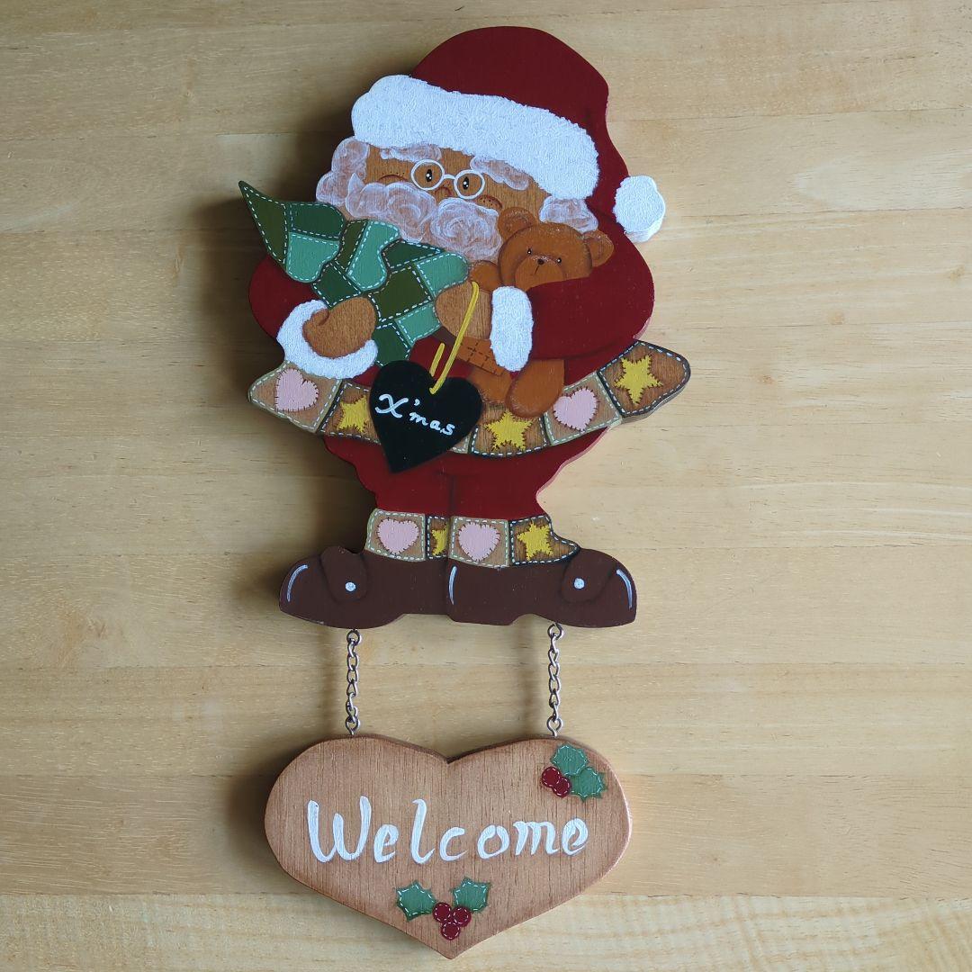 サンタさん クリスマス ウェルカムボード 壁掛け トールペイント 木製