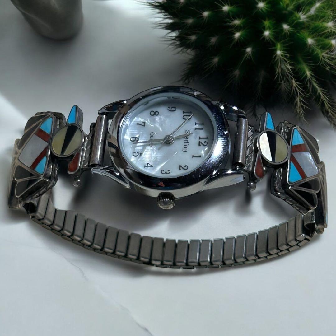 インレイ インディアン サンダーバード ZUNI族 装飾クオーツ腕時計