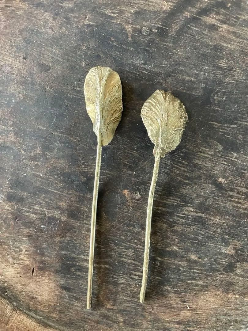 日渓美佐江　真鍮　スプーン　2本セット　葉っぱの模様