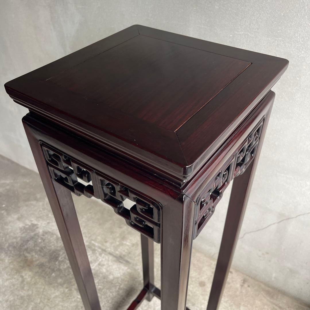 中国美術 古唐木造 透彫花台 如意巻足 正方高卓 盆栽台 香炉台 紫檀黄花梨