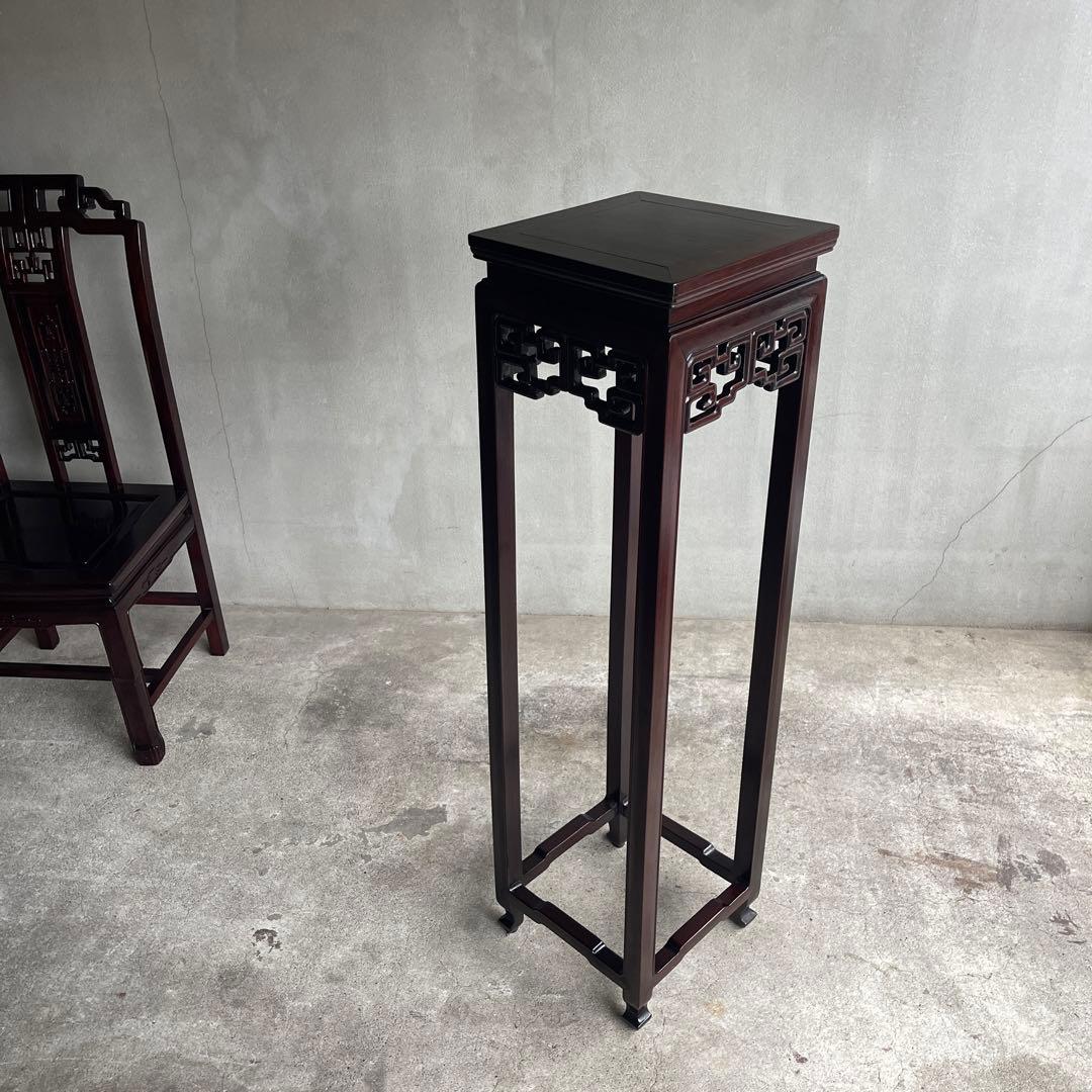 中国美術 古唐木造 透彫花台 如意巻足 正方高卓 盆栽台 香炉台 紫檀黄花梨