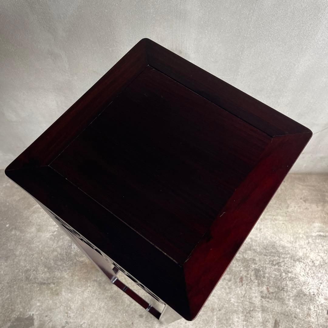 中国美術 古唐木造 透彫花台 如意巻足 正方高卓 盆栽台 香炉台 紫檀黄花梨