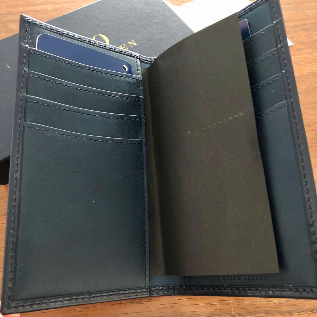 新品ラルフローレン　エイジングを楽しむ高級感ある上品ネイビー革スマート財布　希少