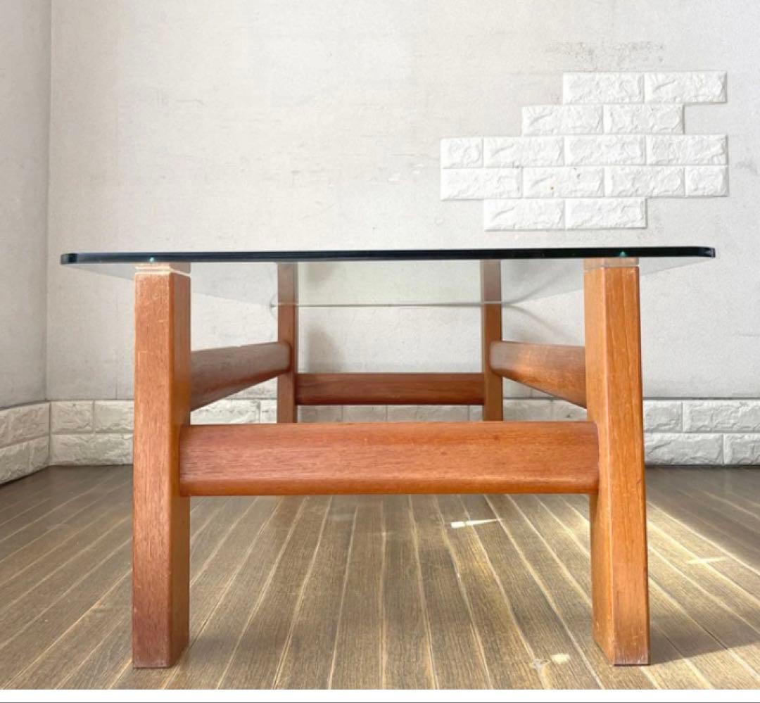 チーク材×ガラス センターテーブル ローテーブル 北欧 Vintage