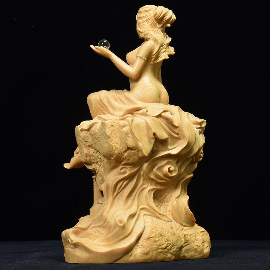 【高さ18cm】水晶宝珠　裸弁天　木彫　美術　仏教　仏像　弁天　弁才天