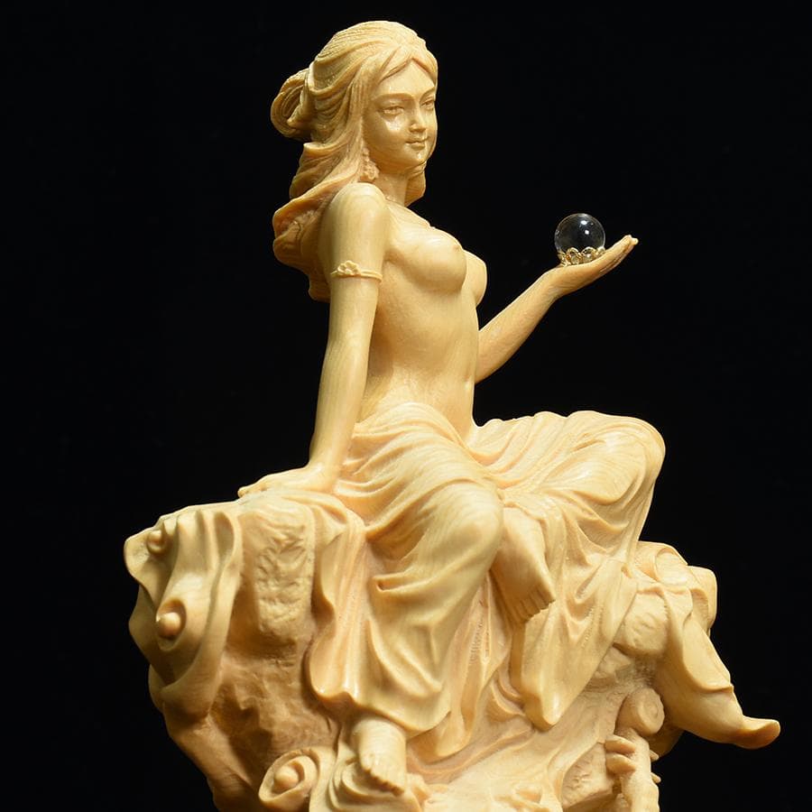 【高さ18cm】水晶宝珠　裸弁天　木彫　美術　仏教　仏像　弁天　弁才天