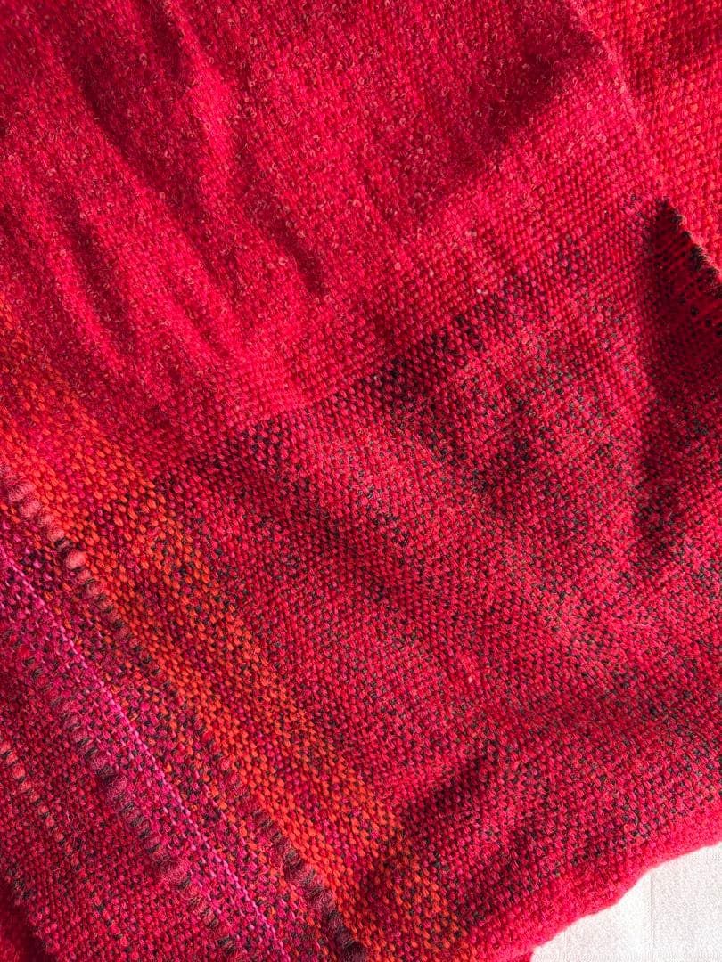 一点もの】さをり織り 手織りストール 膝掛け ウール混 赤・暖色系