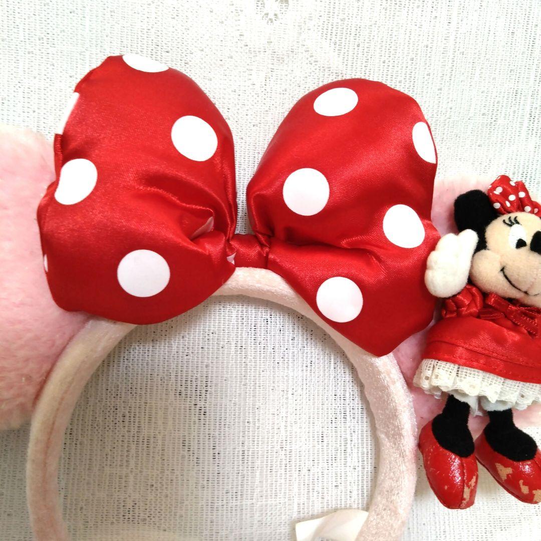 ディズニー ミニー ピンク ぬいぐるみ 赤 水玉 リボン カチューシャ
