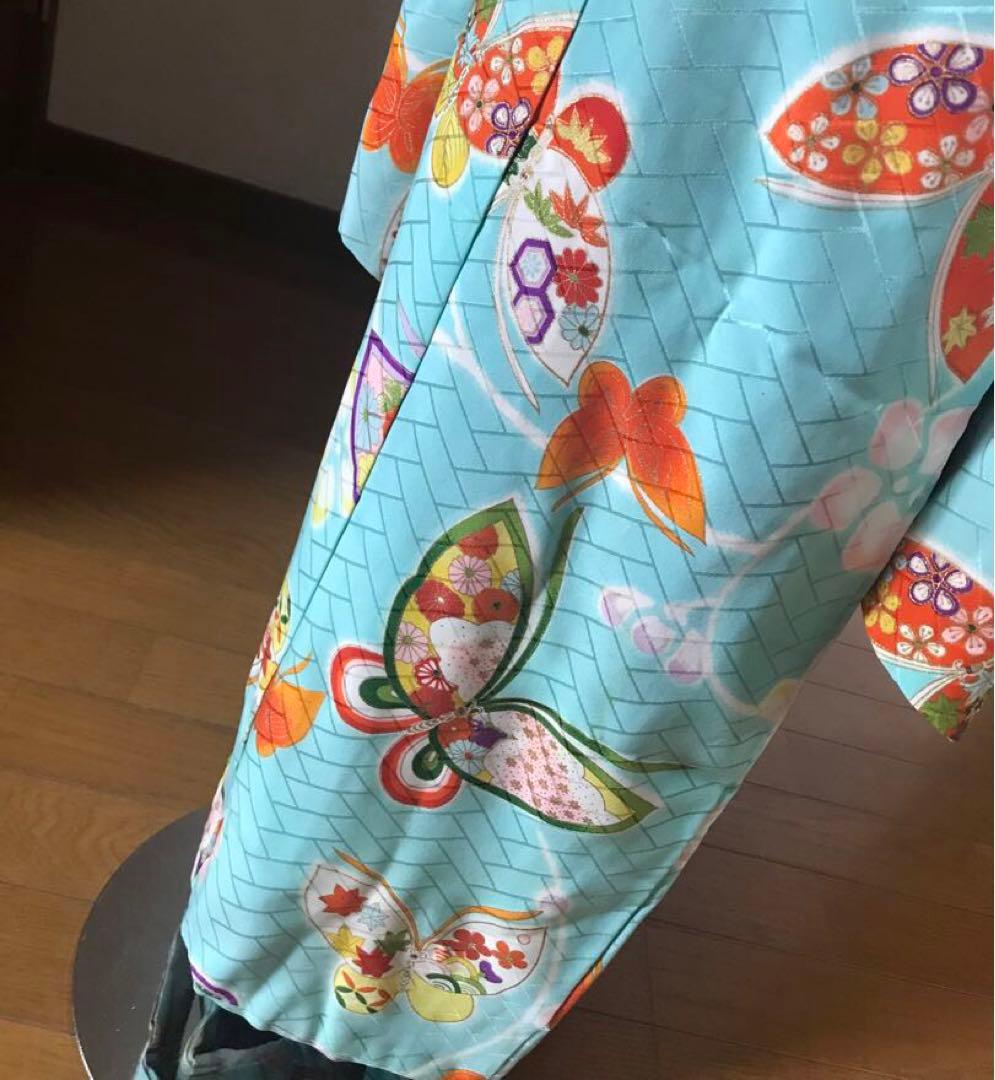七五三7歳着物セット　アンティーク　正絹　水色　蝶々❤️