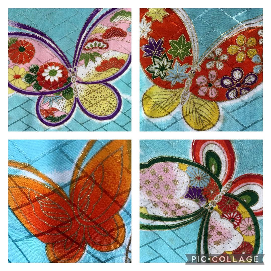 七五三7歳着物セット　アンティーク　正絹　水色　蝶々❤️