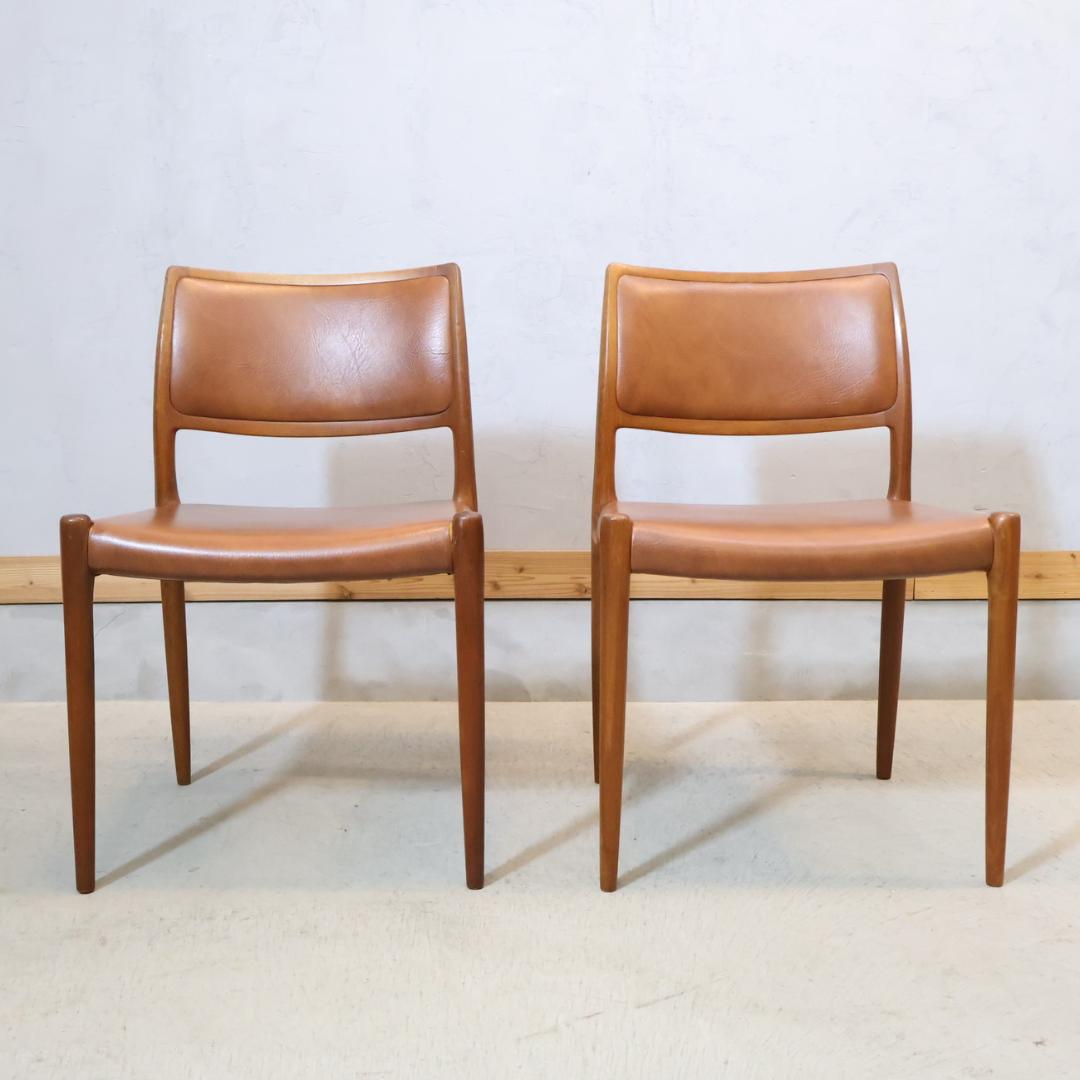 デンマーク J.L.Moller チーク材 No.80 ダイニングチェア 2脚