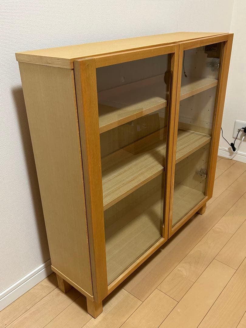 木製キャビネット　ガラス扉　オーク材　A