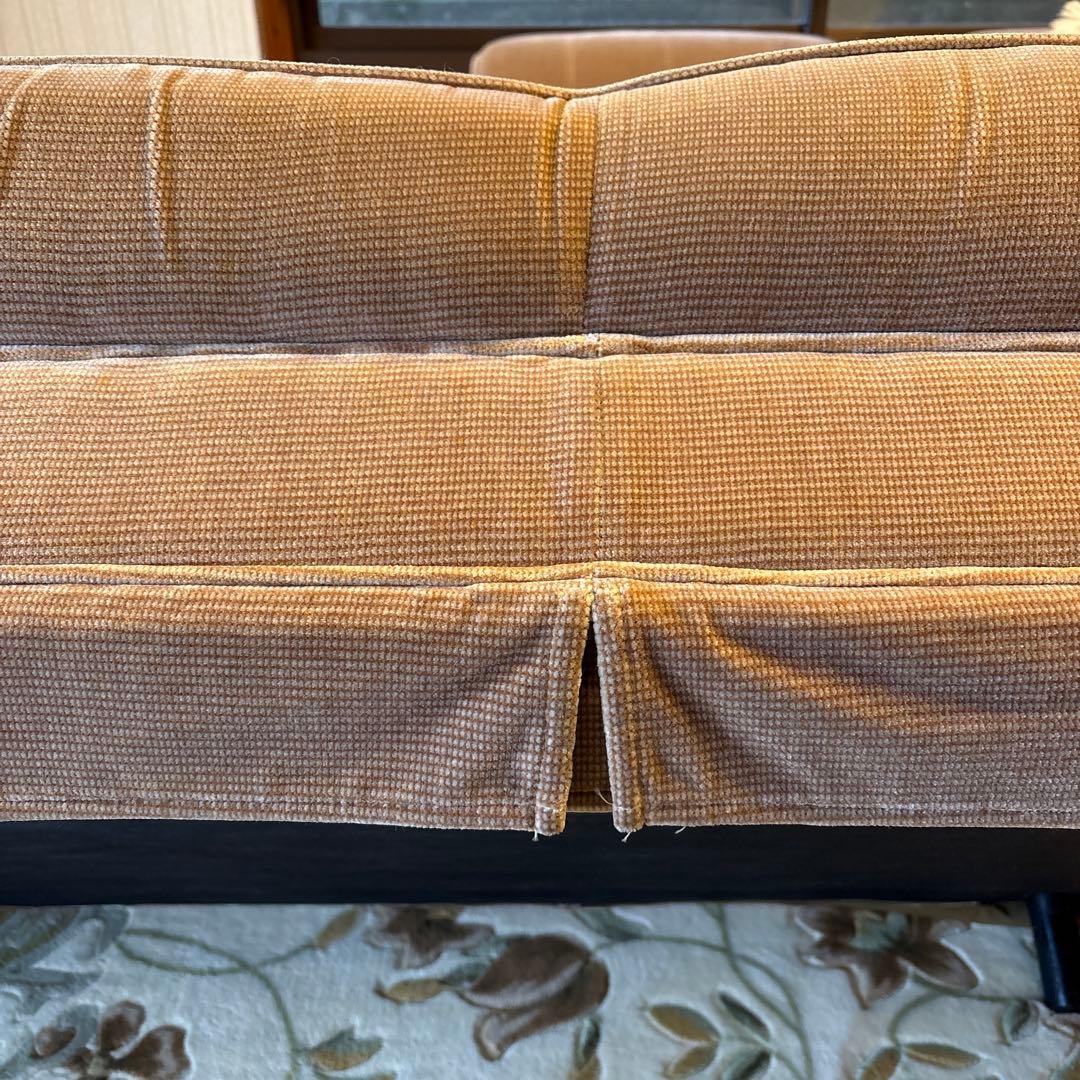 ③美品！昭和レトロ マルニ木工3人掛けソファ ビンテージ オールド コーデュロイ