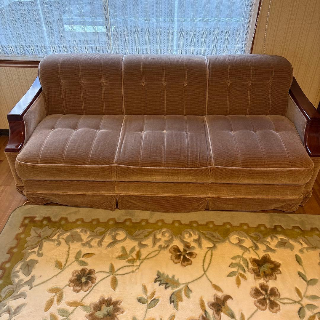 ③美品！昭和レトロ マルニ木工3人掛けソファ ビンテージ オールド コーデュロイ