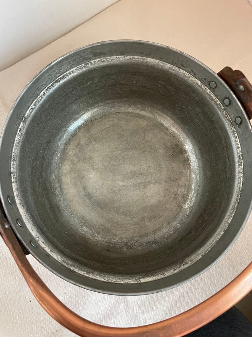 古道具　銅鍋　山菜鍋　大　錫引き　30㎝