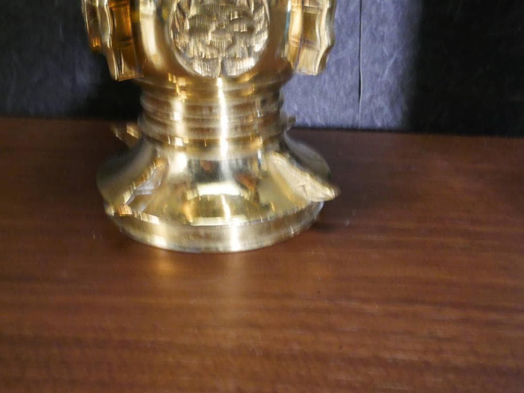 限定値下　収集品　国産真鍮仏具　花瓶　花立　セラミックコート付　4691