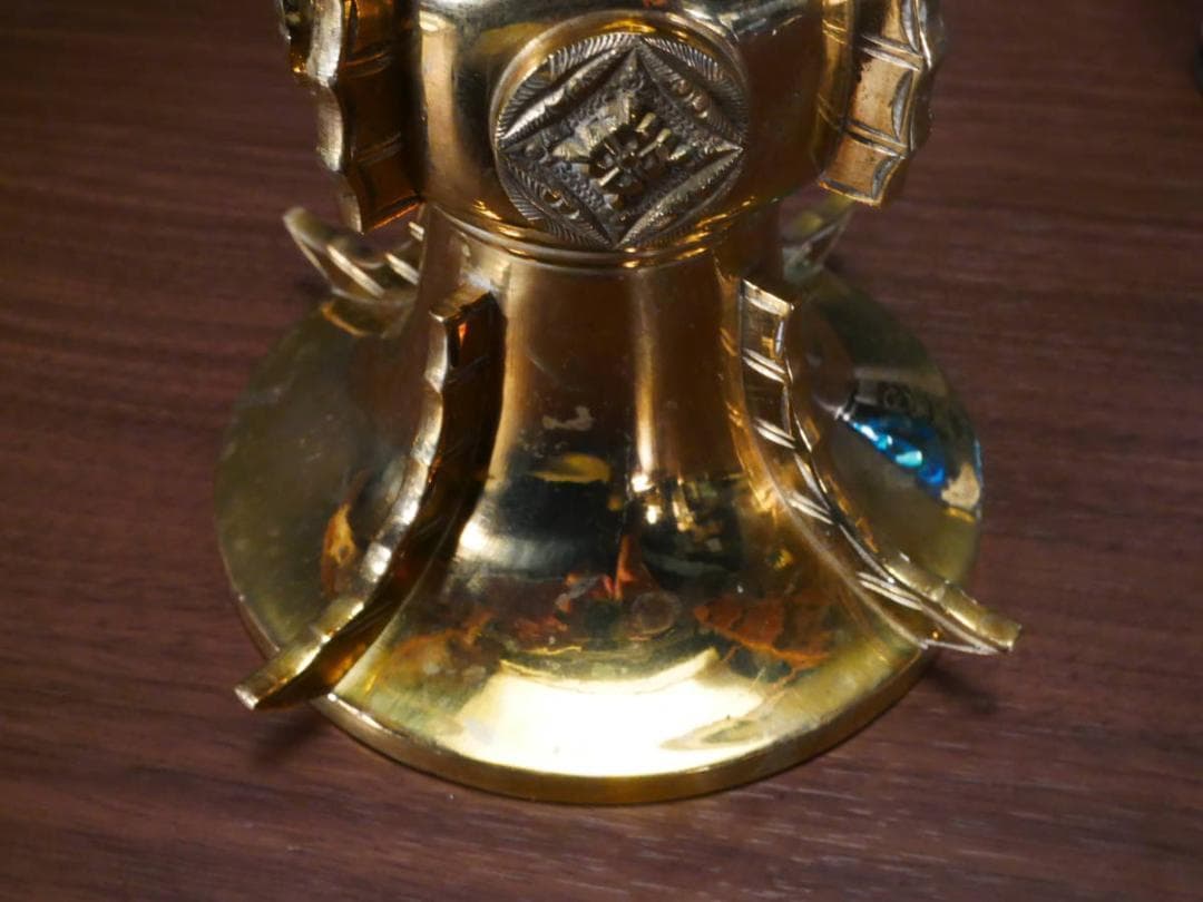 限定値下　収集品　国産真鍮仏具　花瓶　花立　セラミックコート付　4691