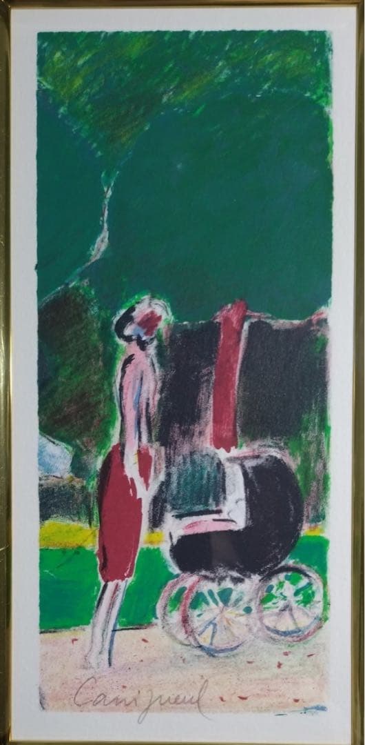 リトグラフ　カシニョール】「乳母車」オリジナル 直筆サイン額縦52cm横39cm