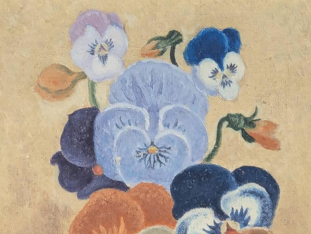 模写】絵画 岡鹿之助 油彩3号 パンジー 静謐な花の美しさ 品な色調 W39