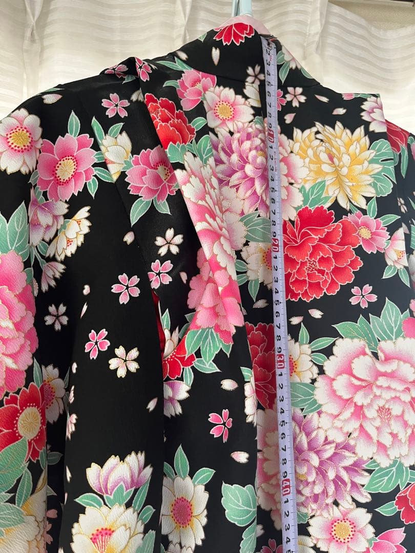 晴れ着‼️七五三用着物 黒とピンクの花柄