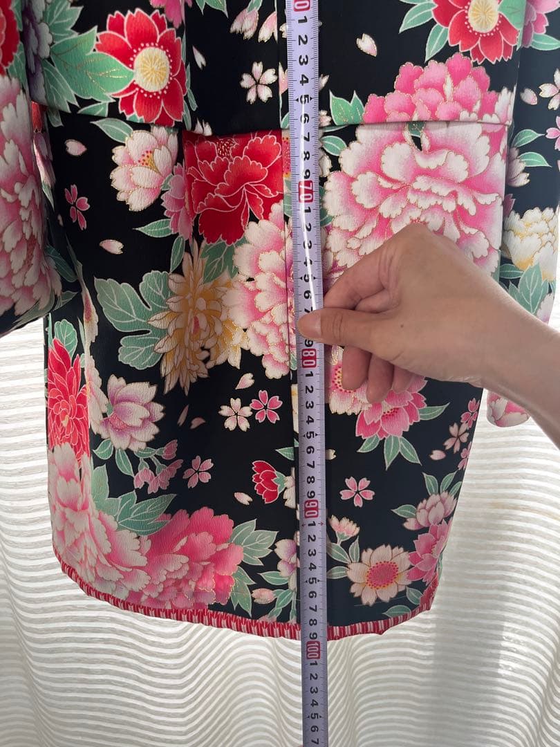 晴れ着‼️七五三用着物 黒とピンクの花柄