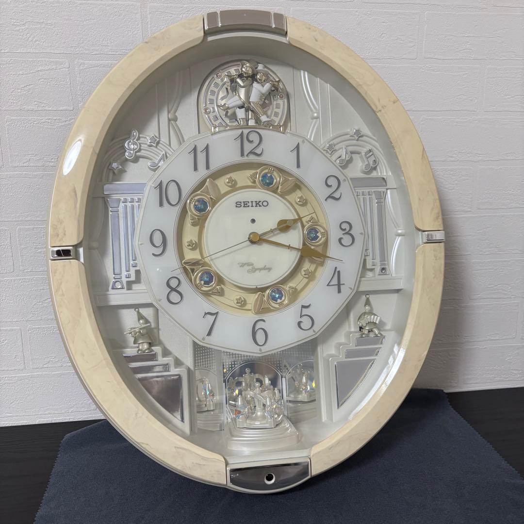 SEIKO 電波からくり時計 RE576A アイボリーマーブル模様 掛時計