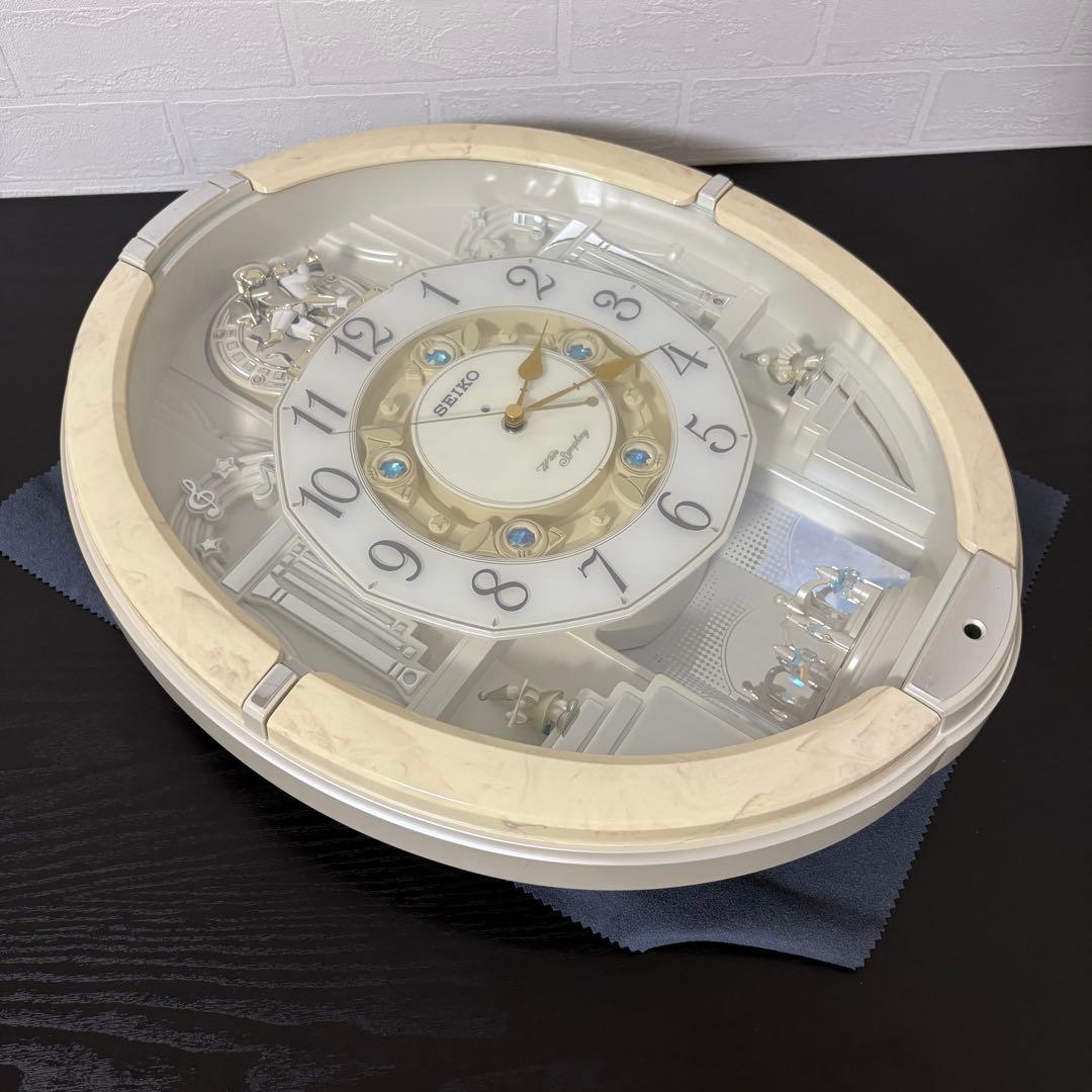 SEIKO 電波からくり時計 RE576A アイボリーマーブル模様 掛時計