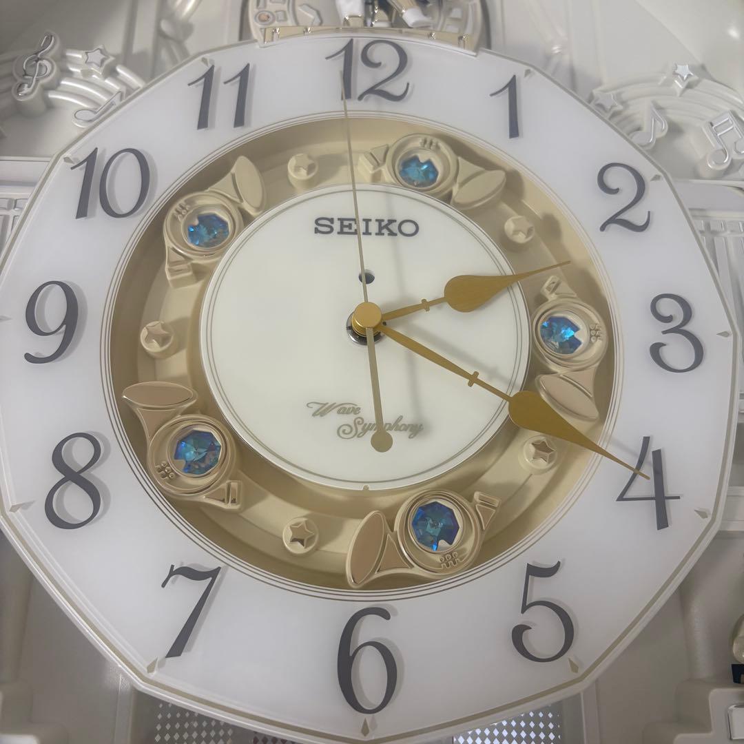 SEIKO 電波からくり時計 RE576A アイボリーマーブル模様 掛時計