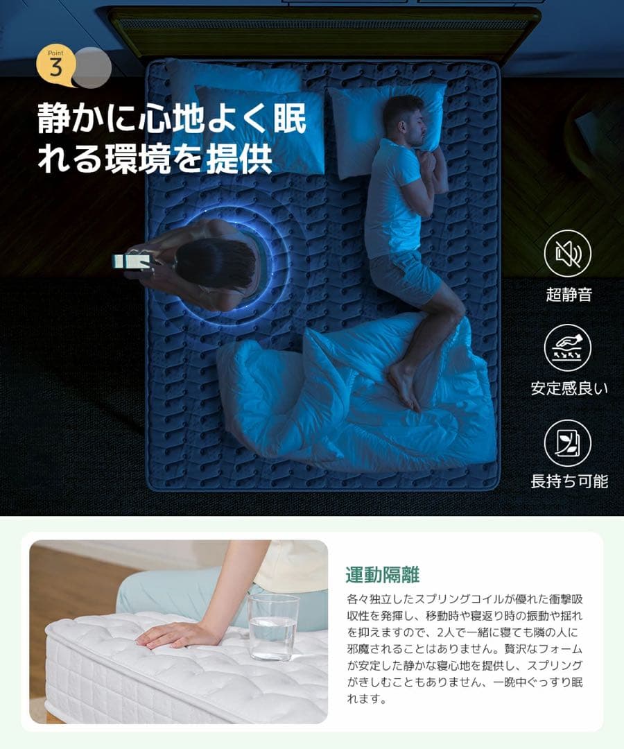 マットレス クイーン 高反発 厚さ20cm やや硬め 振動隔離 体圧分散高通気性