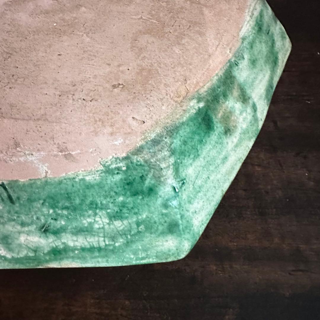 希少 遼代 三彩八角盤 清朝期 粉彩花の図 輪花台皿 中国古玩 中国美術