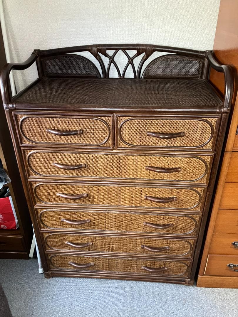 《ラタン チェスト》 籐 タンス 6段 昭和レトロ アンティーク家具