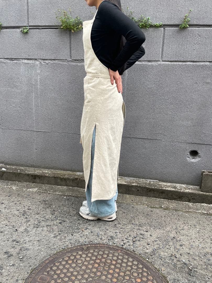 リネン100%ロングエプロン深スリット
