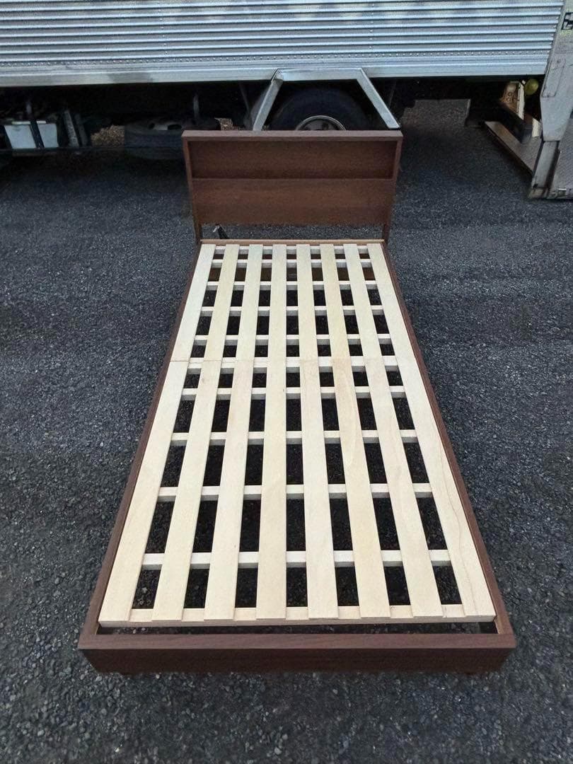 ①フランスベッド LED照明 シングルベッド ウォルナット