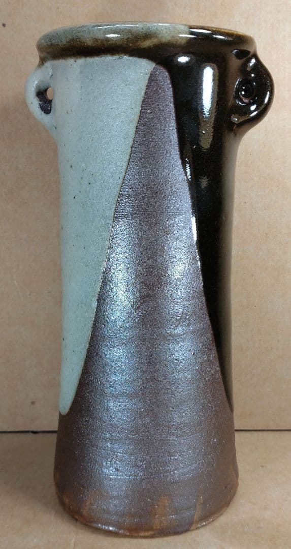 浜田庄司(濱田庄司) 花生(益子焼掛分花瓶) 共箱 益子焼 人間国宝 未